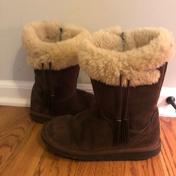 UGG Plumdale Fur Cuff Chestnut Boots - Picture 3 of 9